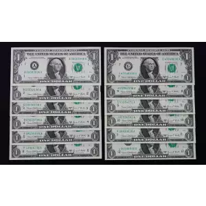 $1 1969-D. Green seal. Small Size $1 Federal Reserve Notes 1907-A