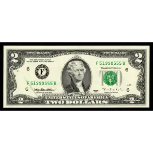 $2 1995 Green seal Small Size $2 Federal Reserve Notes 1936-F