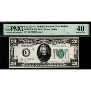 $20 1928-A. Green seal. Small Size $20 Federal Reserve Notes 2051-K