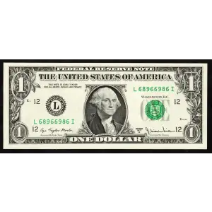 $1 1977-A. Green seal. Small Size $1 Federal Reserve Notes 1910-L