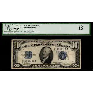 $10 1934-B blue seal. Small Silver Certificates 1703