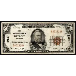 $50 1929 small brown seal. Small National Bank Notes 1803-1