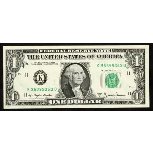 $1 1977-A. Green seal. Small Size $1 Federal Reserve Notes 1910-K