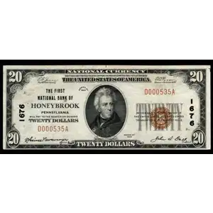 $20 1929 small brown seal. Small National Bank Notes 1802-1
