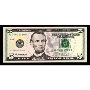 $5 2009  Small Size $5 Federal Reserve Notes 1994-L