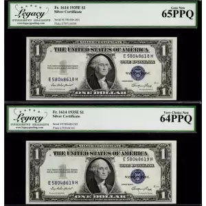 $1 1935-E blue seal. Small Silver Certificates 1614