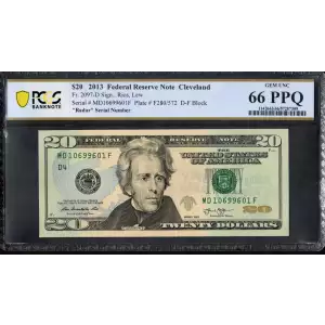 $20 2017-A FRN RADAR 375-22-573 HIGH GRADE PCGS Superb Gem 68PPQ