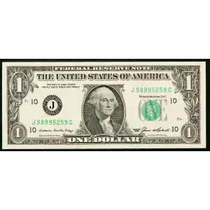 $1 1985 Green seal. Small Size $1 Federal Reserve Notes Kansas City 1913-J