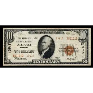 $10 1929 small brown seal. Small National Bank Notes 1801-2