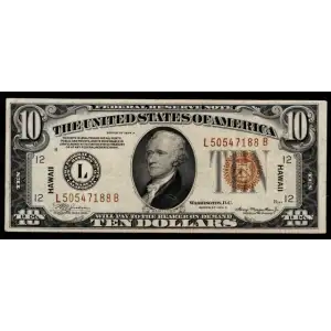 $10 1934-A brown seal Emergency Notes Issued During WW2 2303