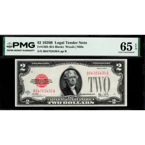 $2 1928-B red seal. Small Legal Tender Notes 1503