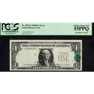 $1 1969-D. Green seal. Small Size $1 Federal Reserve Notes 1907-K