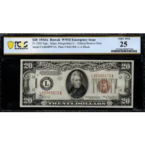 $20 1934-A brown seal Emergency Notes Issued During WW2 2305