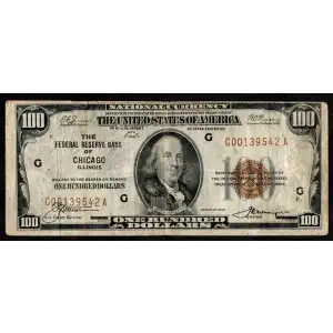 $100 1929 brown seal Small Federal Reserve Bank Notes 1890-G