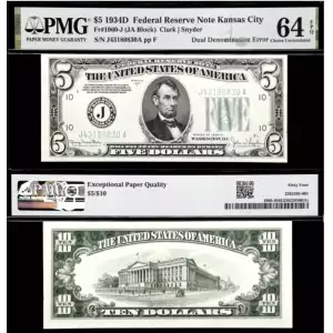 $5 1934-D. blue-Green seal. Small Size $5 Federal Reserve Notes 1960-J