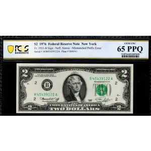 $2 1976 Green seal Small Size $2 Federal Reserve Notes 1935-B