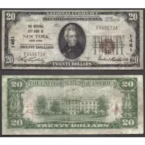$20 1929 small brown seal. Small National Bank Notes 1802-1