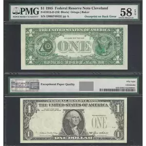 $1 1985 Green seal. Small Size $1 Federal Reserve Notes 1913-A