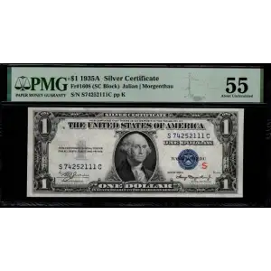 $1 1935-A blue seal. Small Silver Certificates 1608