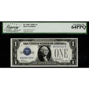 $1 1928-A blue seal. Small Silver Certificates 1601 (2)