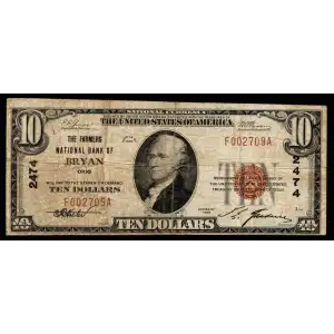 $10 1929 small brown seal. Small National Bank Notes 1801-1