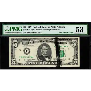 $5 1977  Small Size $5 Federal Reserve Notes 1974-F