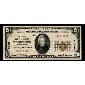 $20 1929 small brown seal. Small National Bank Notes 1802-1 (2)