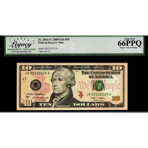 $10 2009 Treasury seal. Small Size $10 Federal Reserve Notes 2041-G