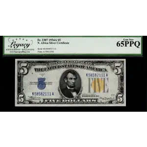 $5 1934-A yellow seal Emergency Notes Issued During WW2 2307