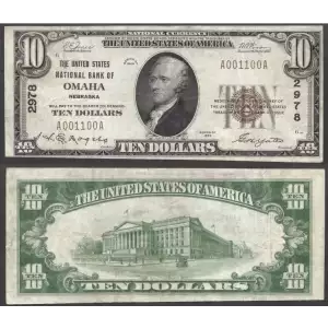 $10 1929 small brown seal. Small National Bank Notes 1801-1