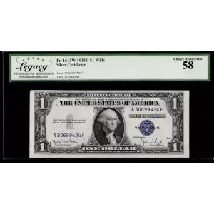 $1 1935-D blue seal. Small Silver Certificates 1613W