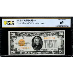 $20 1928 gold seal. Small Size Gold Certificates 2402