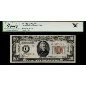 $20 1934-A brown seal Emergency Notes Issued During WW2 2305