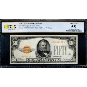 $50 1928 gold seal. Small Size Gold Certificates 2404