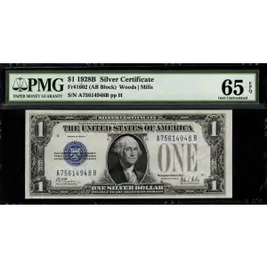 $1 1928-B blue seal. Small Silver Certificates 1602