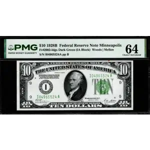 $10 1928-B. Exists with both light and dark Green seals Small Size $10 Federal Reserve Notes 2002-I