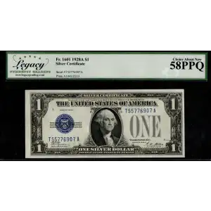 $1 1928-A blue seal. Small Silver Certificates 1601