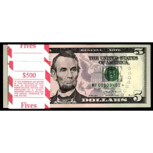 $5 2013  Small Size $5 Federal Reserve Notes 1996-F*
