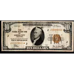 $10 1929 brown seal Small Federal Reserve Bank Notes 1860-J*