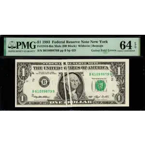 $1 1993 Green seal. Small Size $1 Federal Reserve Notes 1918-B