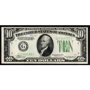 $10 1934 blue-Green seal. Small Size $10 Federal Reserve Notes 2005-G (2)