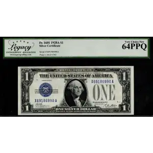 $1 1928-A blue seal. Small Silver Certificates 1601
