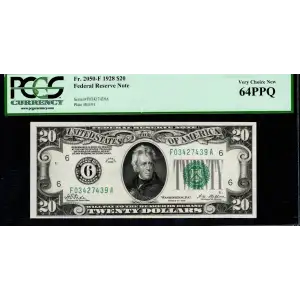 $20 1928 Green seal. Small Size $20 Federal Reserve Notes 2050-F