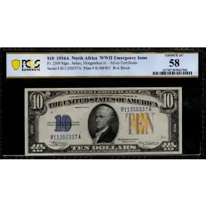 $10 1934-A yellow seal Emergency Notes Issued During WW2 2309