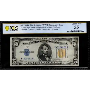 $5 1934-A yellow seal Emergency Notes Issued During WW2 2307