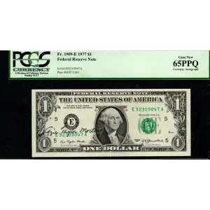 $1 1977 Green seal. Small Size $1 Federal Reserve Notes 1909-E