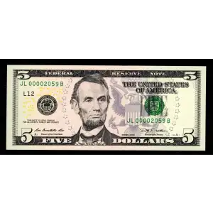 $5 2009  Small Size $5 Federal Reserve Notes 1994-L