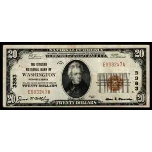 $20 1929 small brown seal. Small National Bank Notes 1802-1 (2)