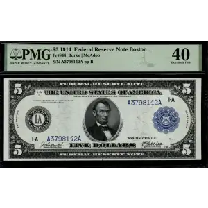 $5 1914 Blue Seal Federal Reserve Notes 844