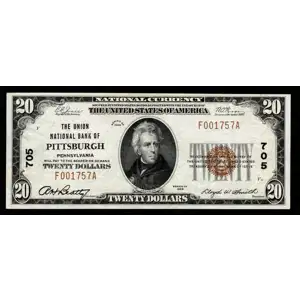 $20 1929 small brown seal. Small National Bank Notes 1802-1